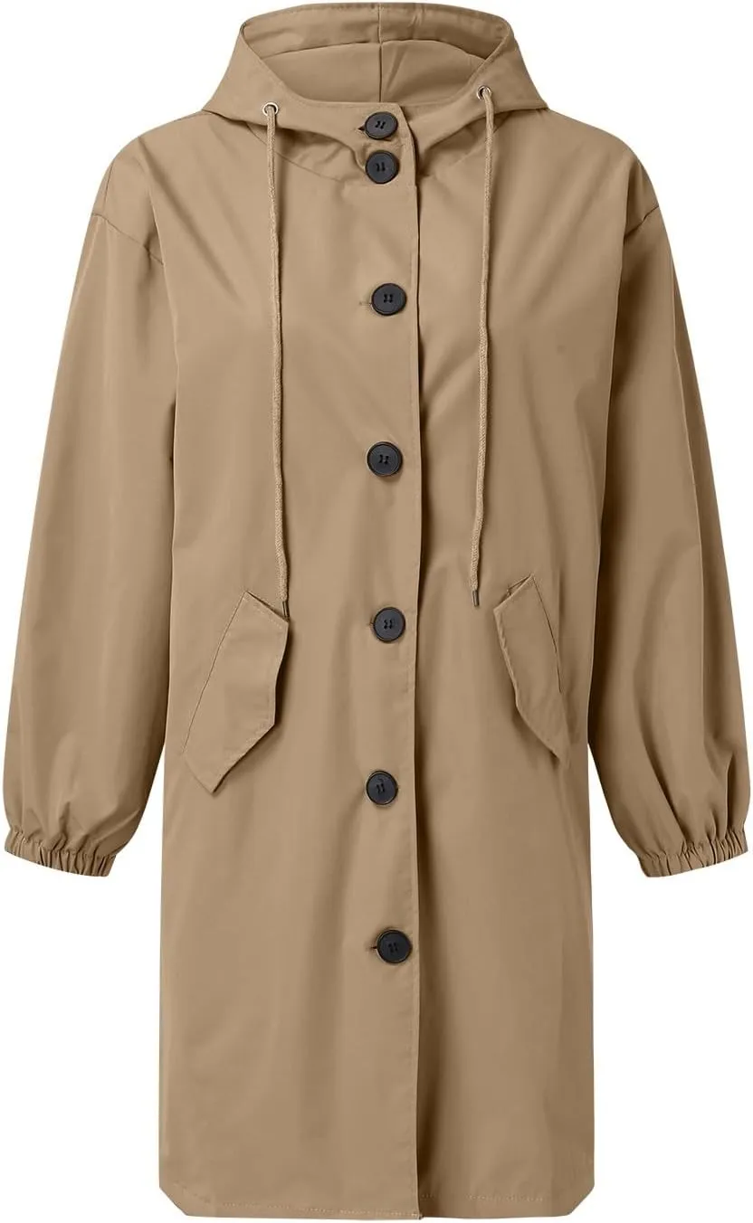 2025 Women's Fashion Trench Coat Notch Lapel Double Breasted Thick A Line Pea Coats Jacket with Pockets