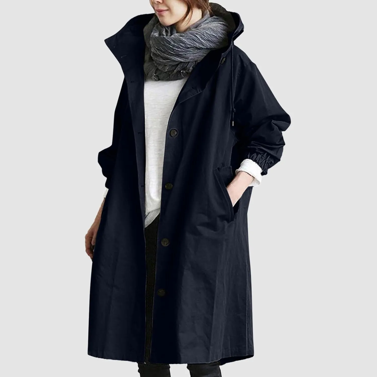 2025 Women's Fashion Trench Coat Notch Lapel Double Breasted Thick A Line Pea Coats Jacket with Pockets
