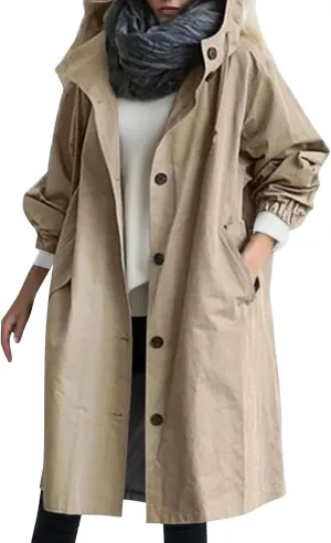 2025 Women's Fashion Trench Coat Notch Lapel Double Breasted Thick A Line Pea Coats Jacket with Pockets