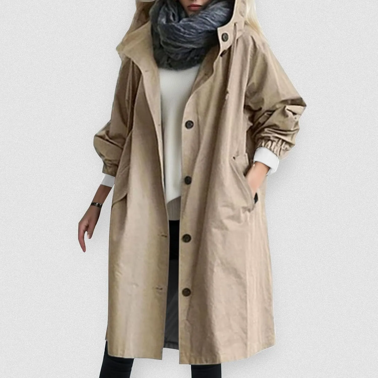 2025 Women's Fashion Trench Coat Notch Lapel Double Breasted Thick A Line Pea Coats Jacket with Pockets