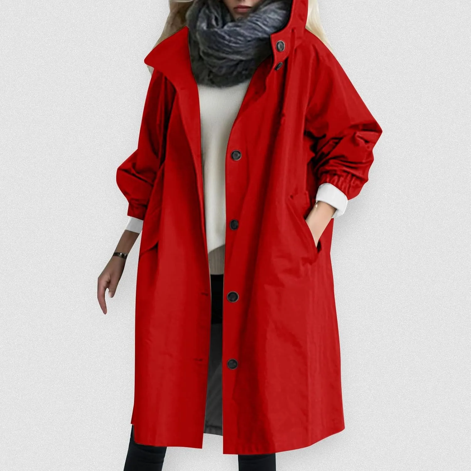 2025 Women's Fashion Trench Coat Notch Lapel Double Breasted Thick A Line Pea Coats Jacket with Pockets
