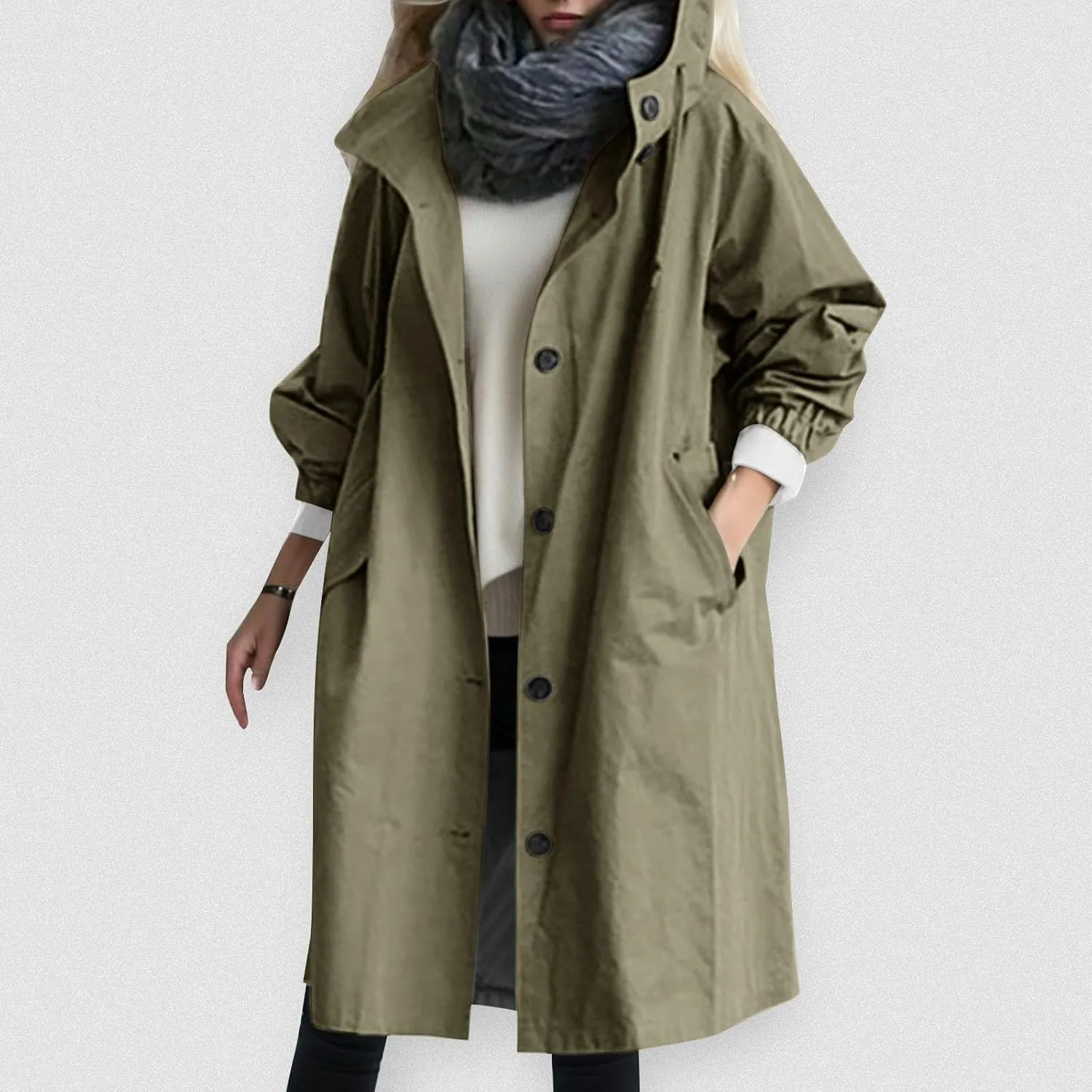 2025 Women's Fashion Trench Coat Notch Lapel Double Breasted Thick A Line Pea Coats Jacket with Pockets