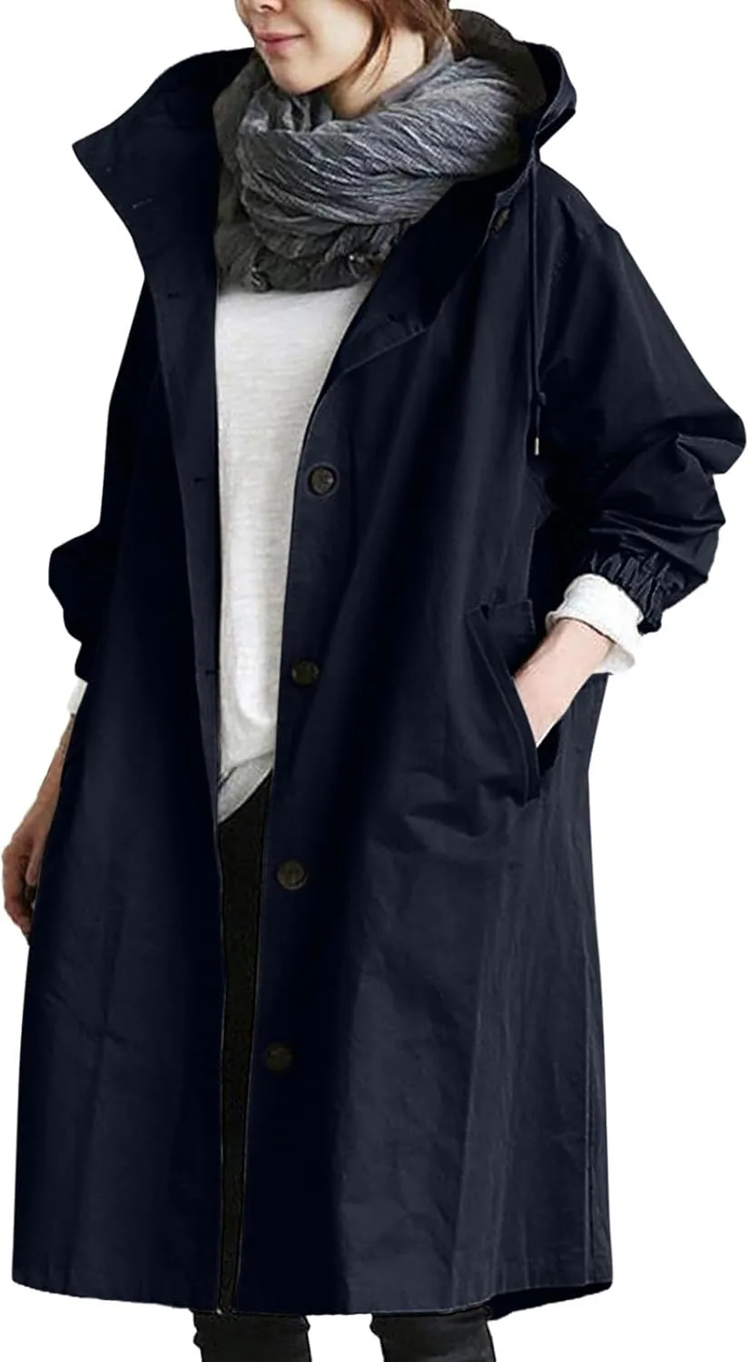 2025 Women's Fashion Trench Coat Notch Lapel Double Breasted Thick A Line Pea Coats Jacket with Pockets