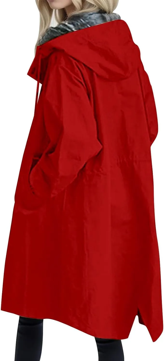 2025 Women's Fashion Trench Coat Notch Lapel Double Breasted Thick A Line Pea Coats Jacket with Pockets