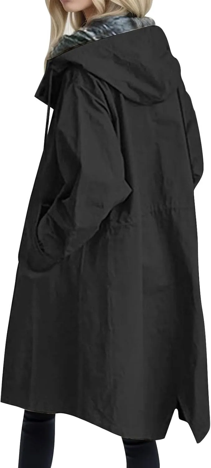 2025 Women's Fashion Trench Coat Notch Lapel Double Breasted Thick A Line Pea Coats Jacket with Pockets