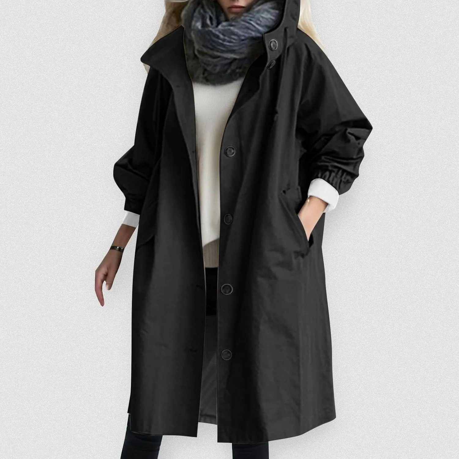 2025 Women's Fashion Trench Coat Notch Lapel Double Breasted Thick A Line Pea Coats Jacket with Pockets