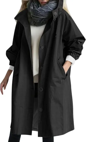 2025 Women's Fashion Trench Coat Notch Lapel Double Breasted Thick A Line Pea Coats Jacket with Pockets