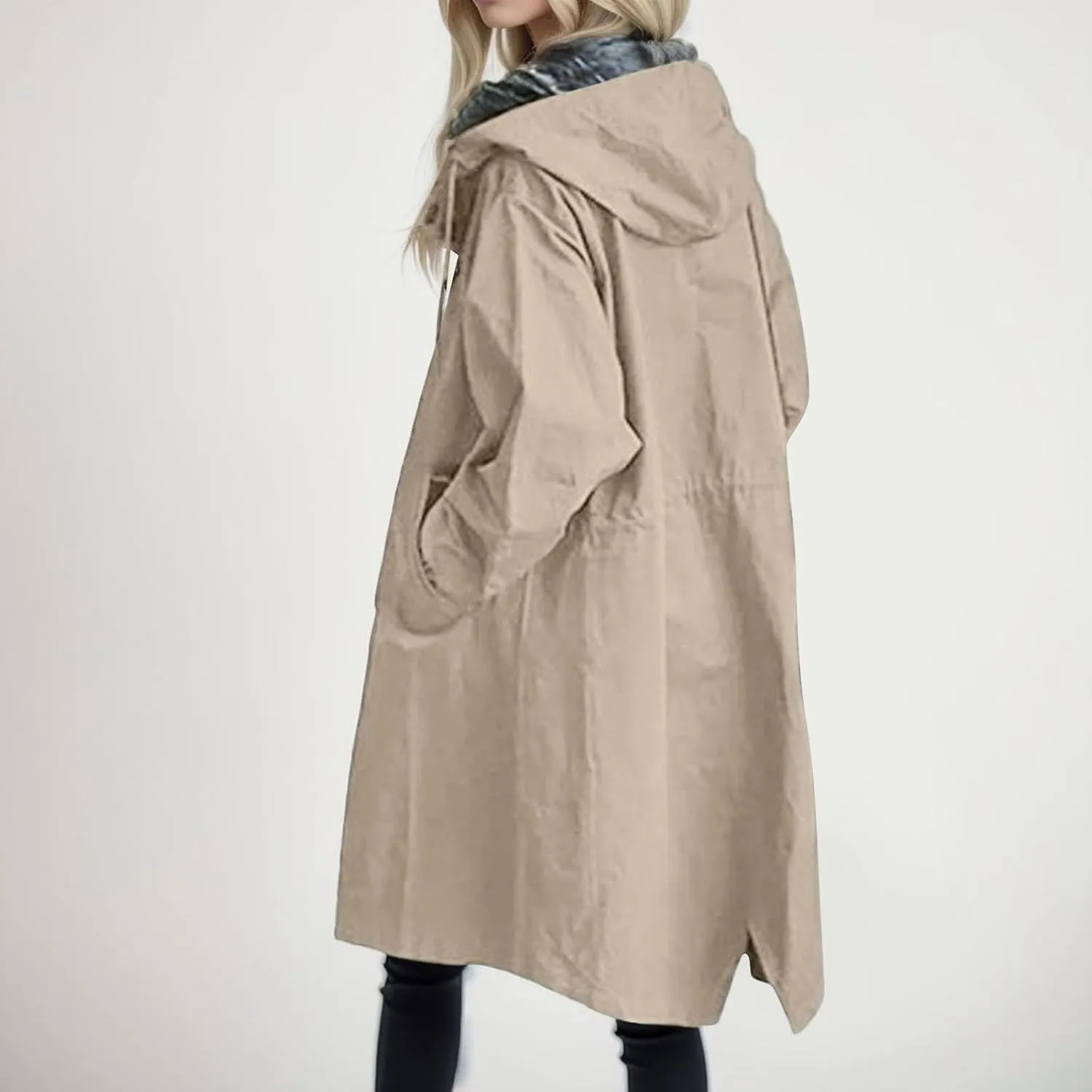 2025 Women's Fashion Trench Coat Notch Lapel Double Breasted Thick A Line Pea Coats Jacket with Pockets