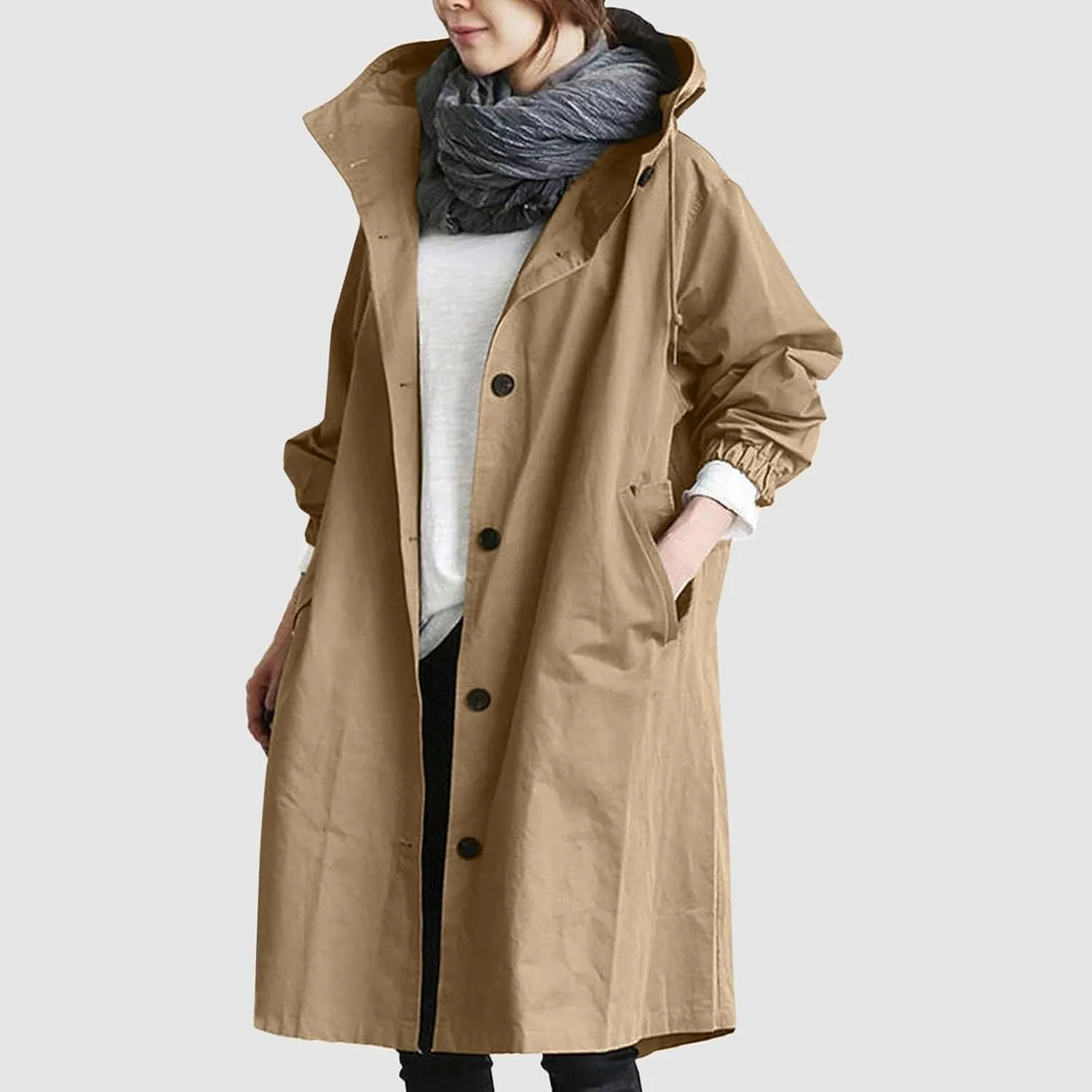 2025 Women's Fashion Trench Coat Notch Lapel Double Breasted Thick A Line Pea Coats Jacket with Pockets