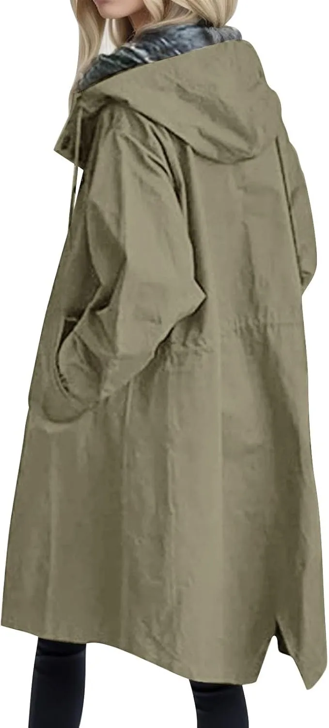 2025 Women's Fashion Trench Coat Notch Lapel Double Breasted Thick A Line Pea Coats Jacket with Pockets