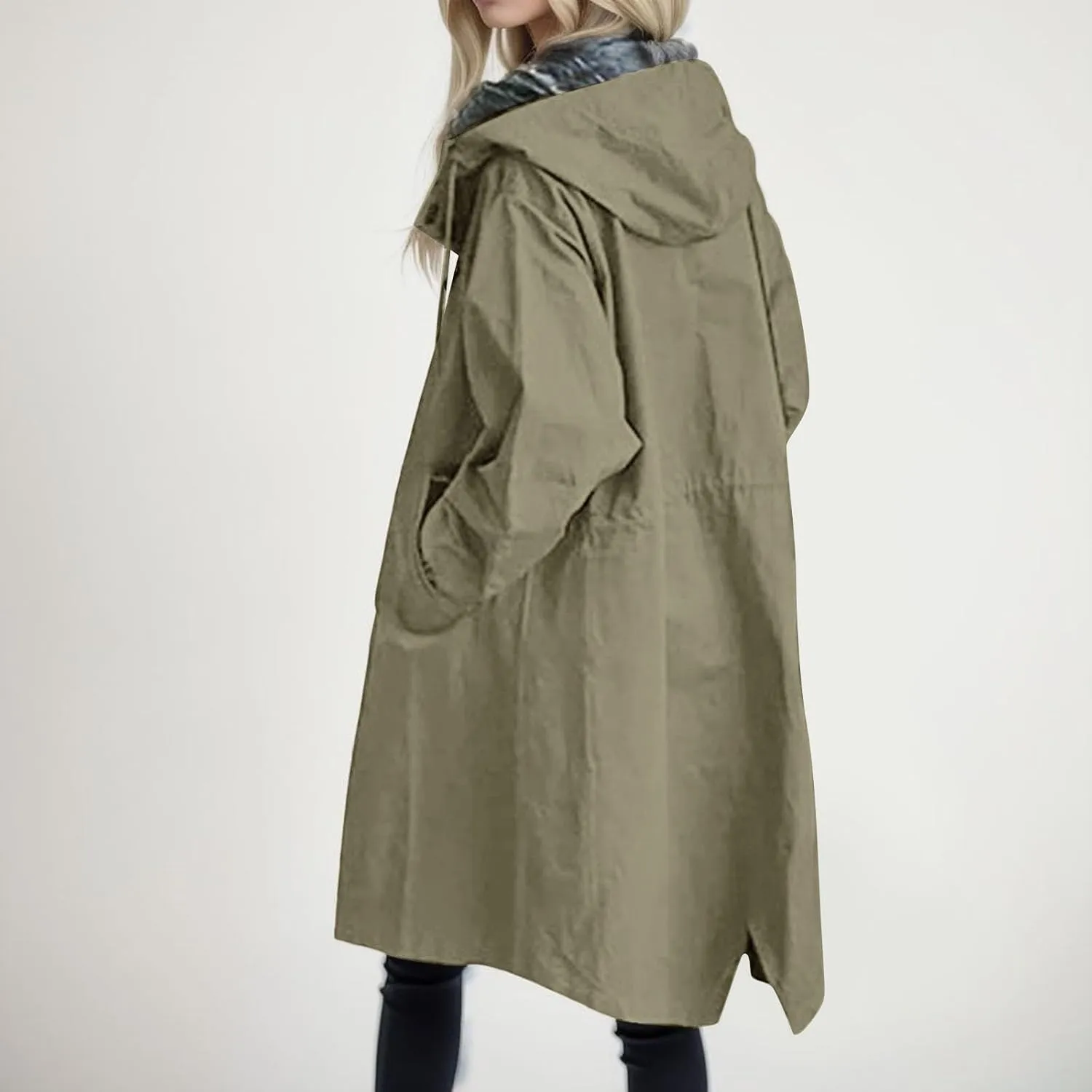 2025 Women's Fashion Trench Coat Notch Lapel Double Breasted Thick A Line Pea Coats Jacket with Pockets