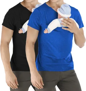 2PCS Kangaroo Shirt for Dad V Neck Short Sleeve Kangaroo T Shirts for Men Skin to Skin T-Shirt with Pocket