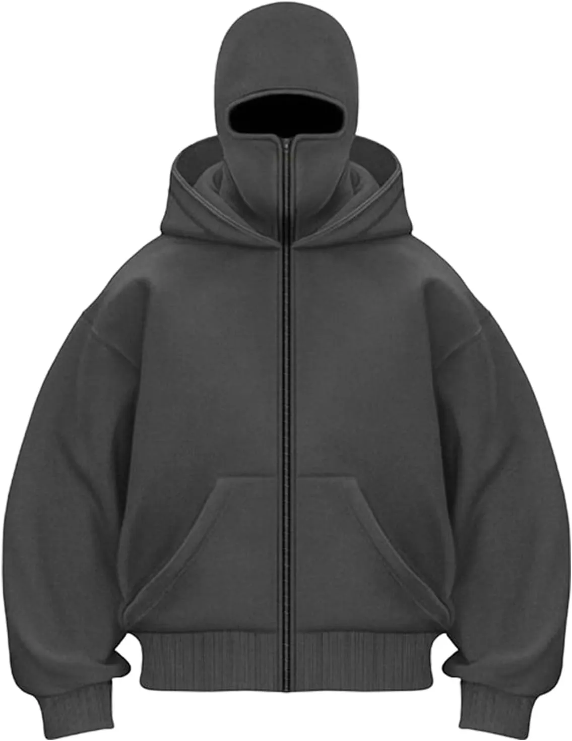Balaclava Hoodie Men Oversized Cool Zip Up Hoodies with Windproof Balaclava Snowboarding Ski Sweatshirt Streetwear