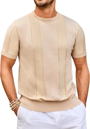 Beotyshow Men's T- Shirts Short Sleeve Knit Sweater Shirt Casual Crewneck Textured Pullover Tees