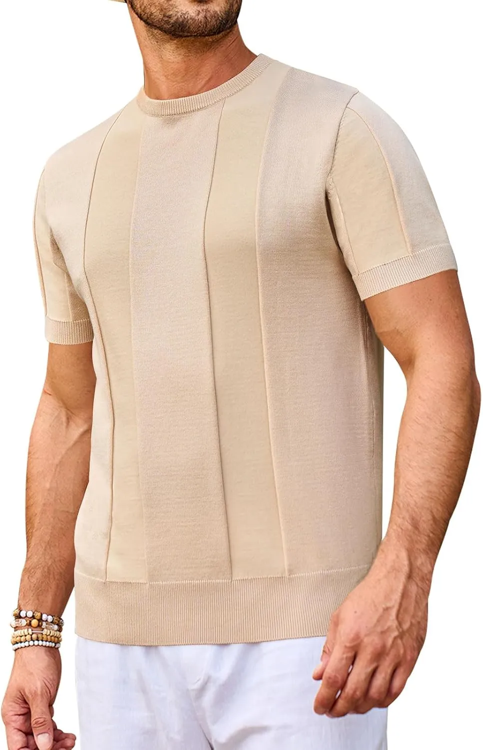 Beotyshow Men's T- Shirts Short Sleeve Knit Sweater Shirt Casual Crewneck Textured Pullover Tees
