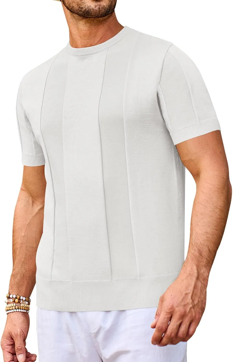 Beotyshow Men's T- Shirts Short Sleeve Knit Sweater Shirt Casual Crewneck Textured Pullover Tees