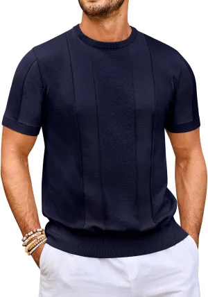 Beotyshow Men's T- Shirts Short Sleeve Knit Sweater Shirt Casual Crewneck Textured Pullover Tees