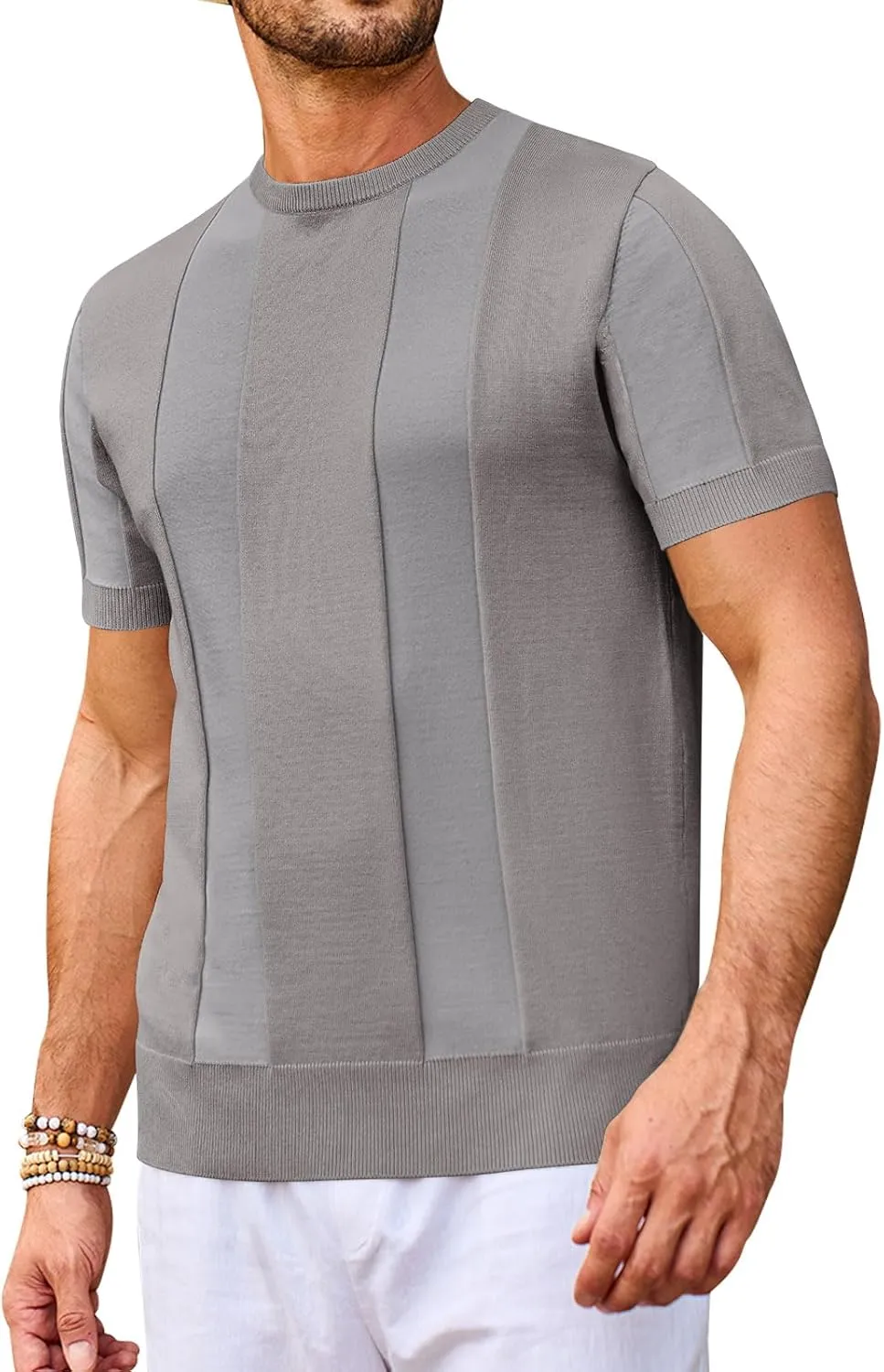 Beotyshow Men's T- Shirts Short Sleeve Knit Sweater Shirt Casual Crewneck Textured Pullover Tees