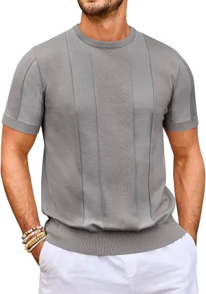 Beotyshow Men's T- Shirts Short Sleeve Knit Sweater Shirt Casual Crewneck Textured Pullover Tees