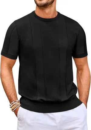 Beotyshow Men's T- Shirts Short Sleeve Knit Sweater Shirt Casual Crewneck Textured Pullover Tees