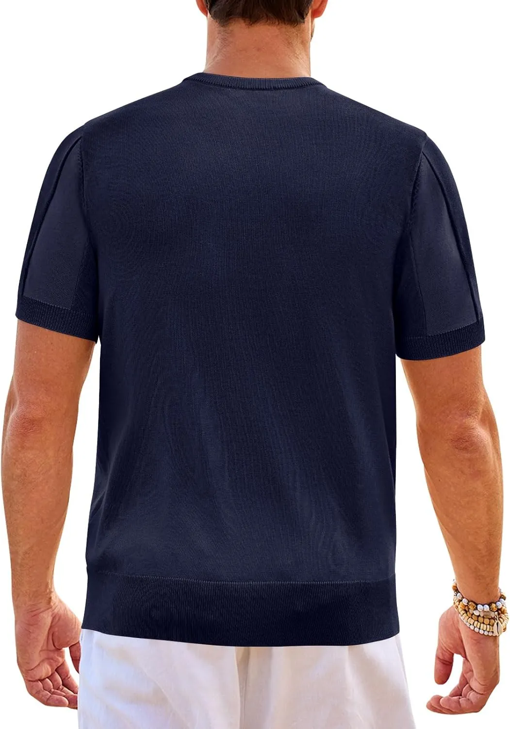Beotyshow Men's T- Shirts Short Sleeve Knit Sweater Shirt Casual Crewneck Textured Pullover Tees