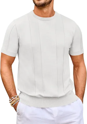 Beotyshow Men's T- Shirts Short Sleeve Knit Sweater Shirt Casual Crewneck Textured Pullover Tees