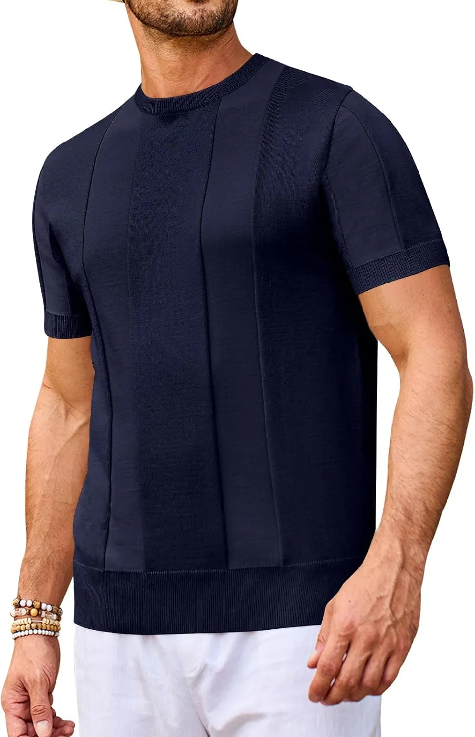 Beotyshow Men's T- Shirts Short Sleeve Knit Sweater Shirt Casual Crewneck Textured Pullover Tees