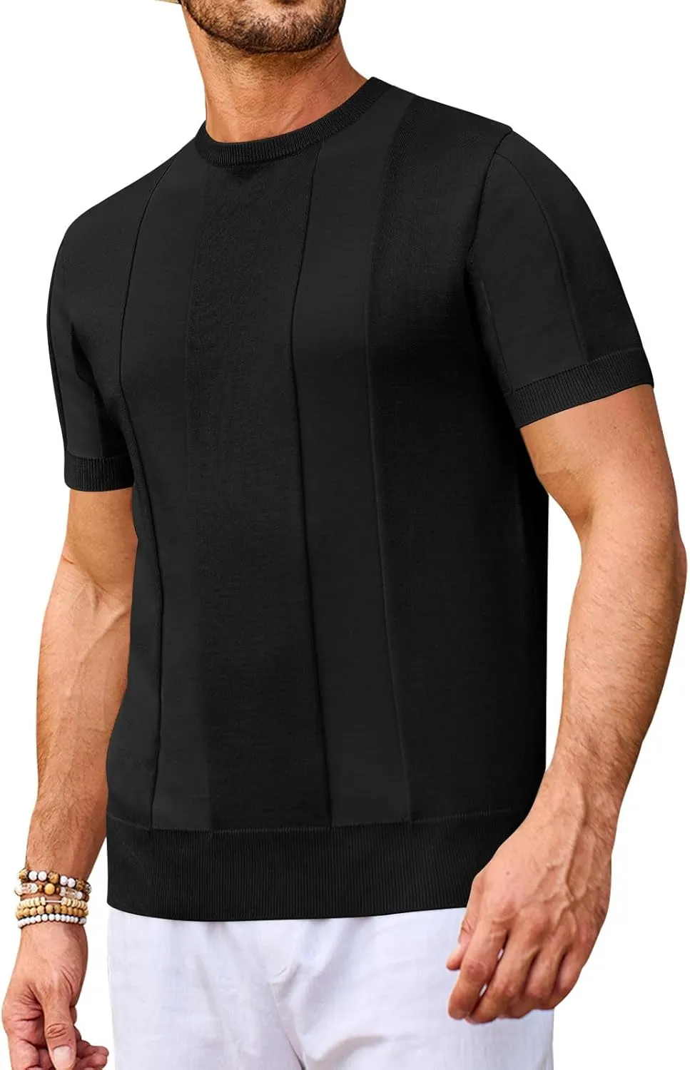 Beotyshow Men's T- Shirts Short Sleeve Knit Sweater Shirt Casual Crewneck Textured Pullover Tees