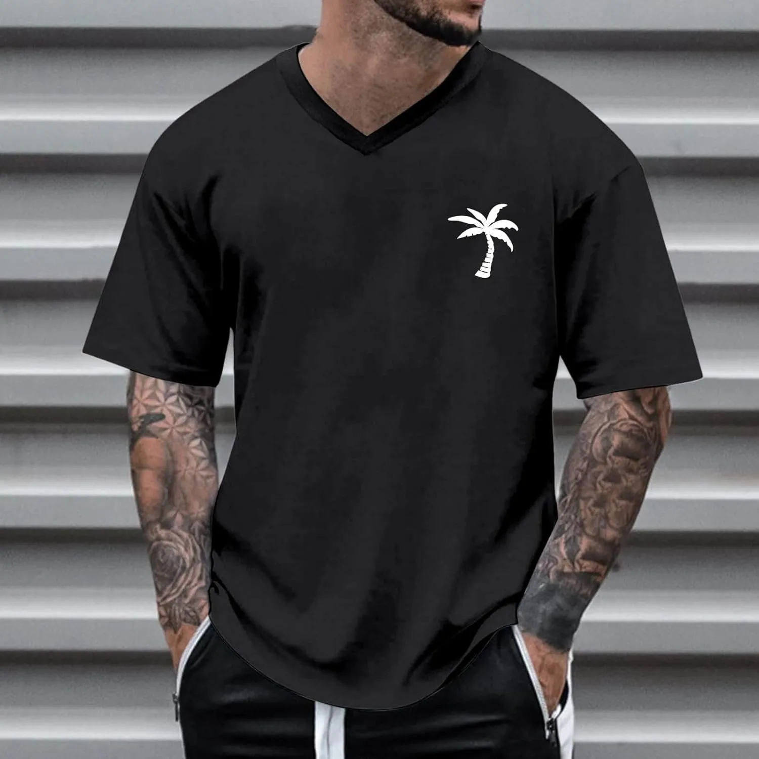 Big and Tall Men's Graphic Tee Tops Hawaii Coconut Printed V Neck Short Sleeve Casual Summer T Shirts Regular Fit