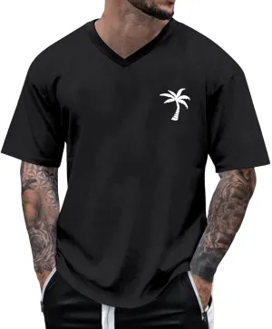 Big and Tall Men's Graphic Tee Tops Hawaii Coconut Printed V Neck Short Sleeve Casual Summer T Shirts Regular Fit