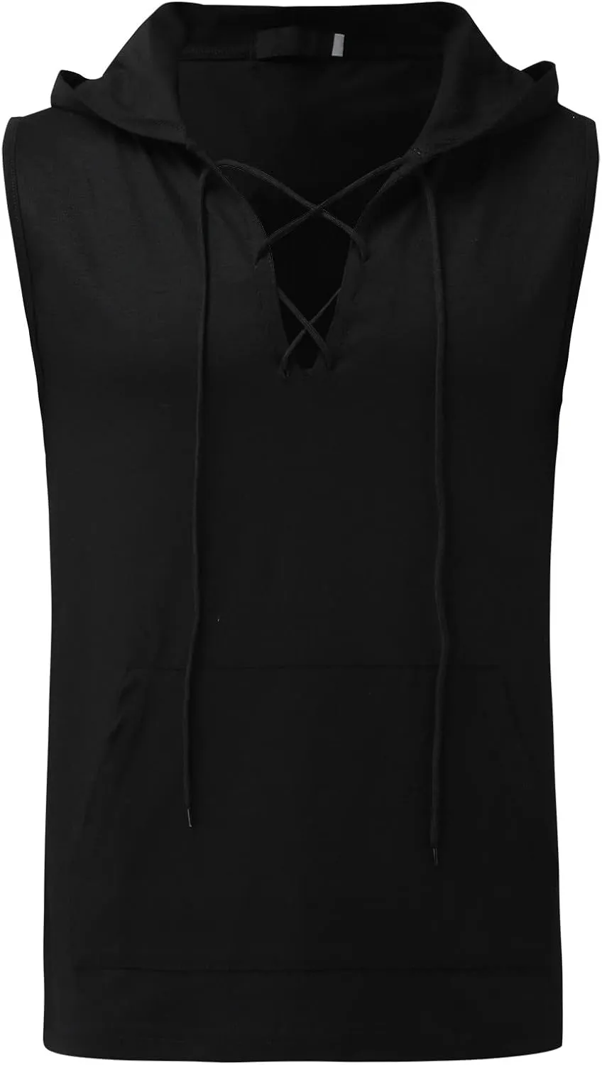 Big and Tall Sleeveless Hoodies for Men Men's Lace up Workout Hooded Tank Tops Training Fitness Sleeveless Hoodies