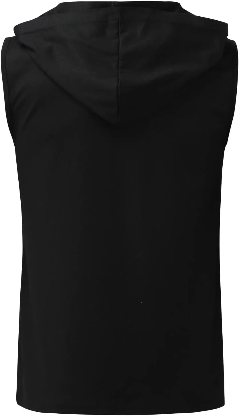 Big and Tall Sleeveless Hoodies for Men Men's Lace up Workout Hooded Tank Tops Training Fitness Sleeveless Hoodies