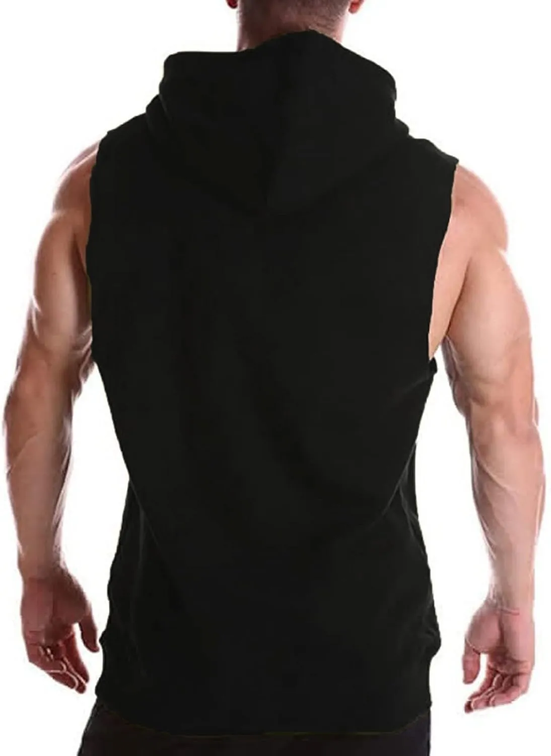 Big and Tall Sleeveless Hoodies for Men Men's Lace up Workout Hooded Tank Tops Training Fitness Sleeveless Hoodies