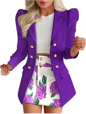 Blazer Sets Women 2 Piece Outfits Elegant Blazers Jackets Long Sleeve Cardigan Coat Pocket Shorts Skirt Suit