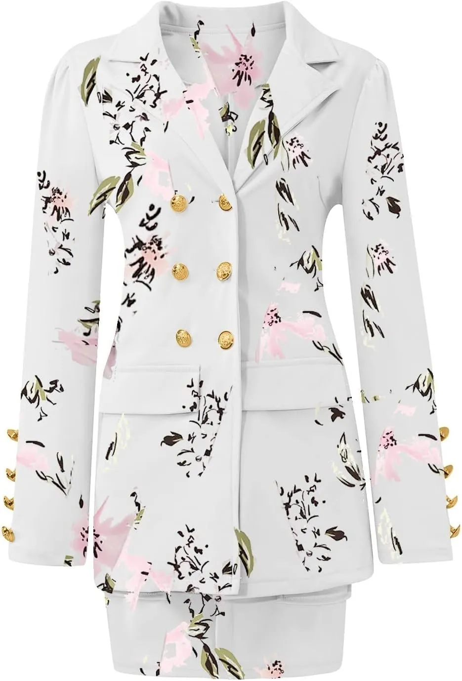 Blazer Sets Women 2 Piece Outfits Elegant Blazers Jackets Long Sleeve Cardigan Coat Pocket Shorts Skirt Suit
