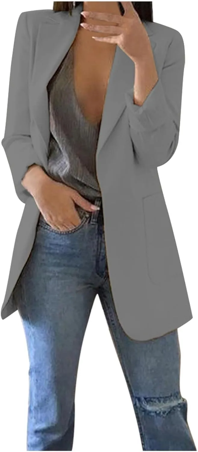 Blazers for Women 2024 Winter Open Front Long Sleeve Work Jackets Coat Business Casual Lapel Suit Jacket with Pocket