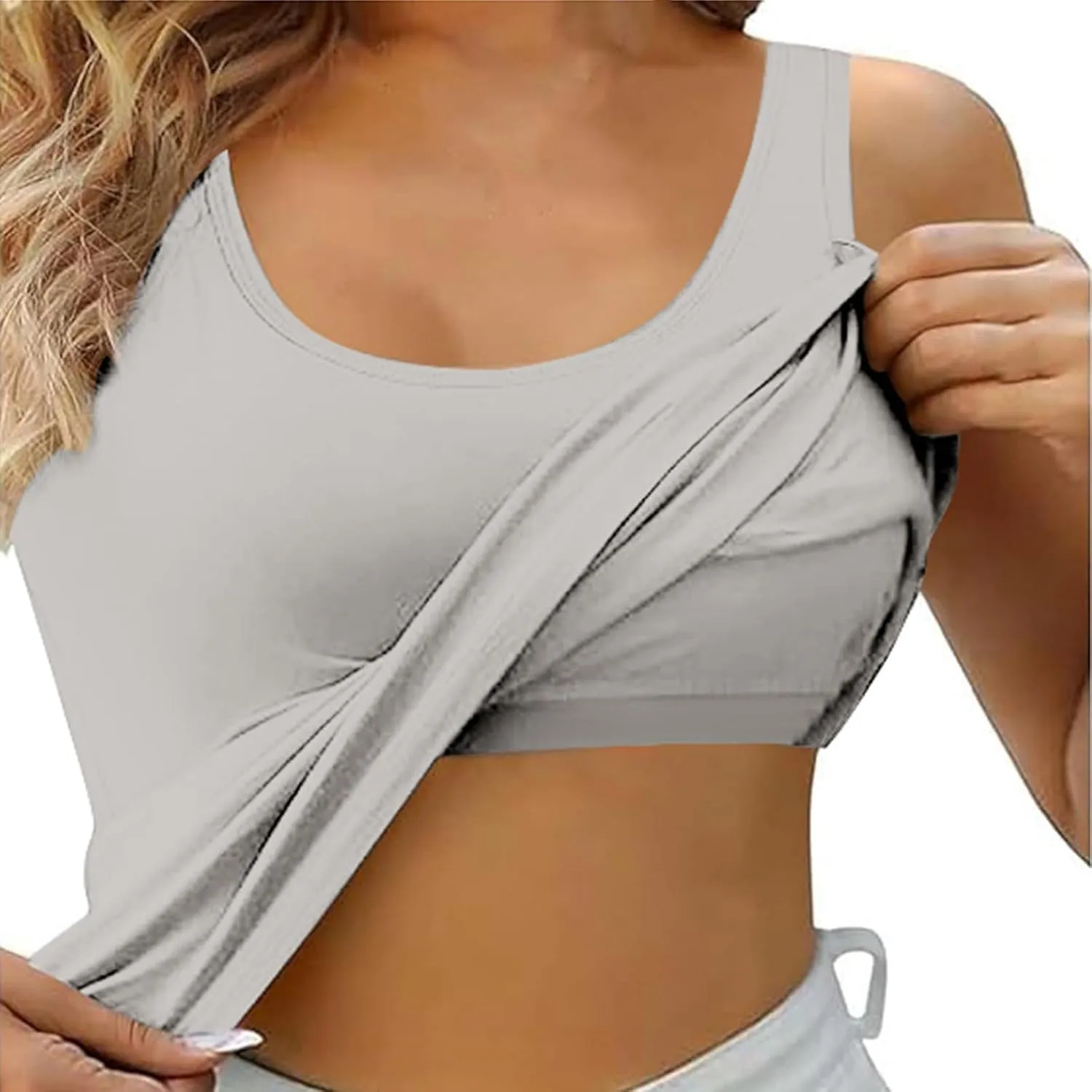 Built in Bra Tank Tops for Women Square Neck Seamless Tank Top Workout Yoga Shirts Basic Cami Vest Summer Clothes