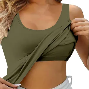 Built in Bra Tank Tops for Women Square Neck Seamless Tank Top Workout Yoga Shirts Basic Cami Vest Summer Clothes