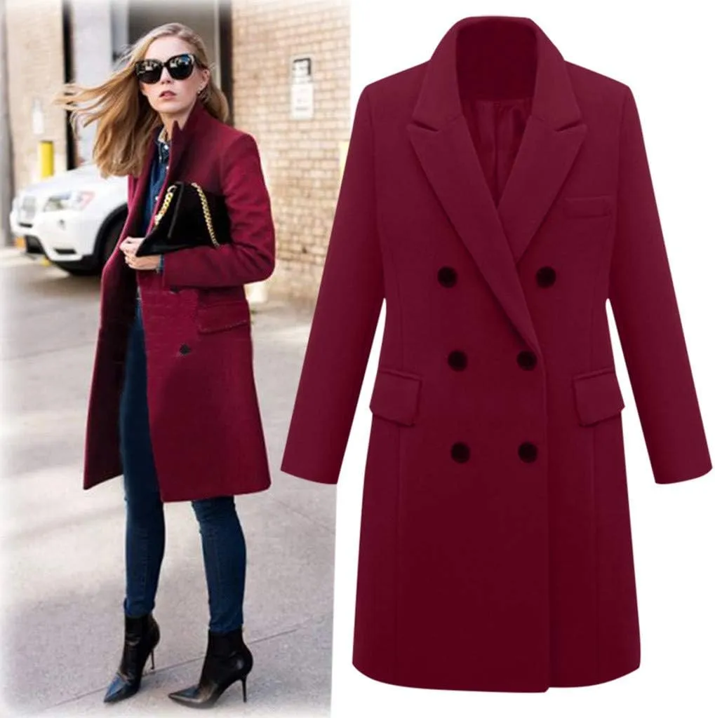 BZGTZT Women's Winter Trench Coats Double Breasted Long Wool Blend Pea Coat Outerwear Notch Lapel Loose Plus Size Jacket