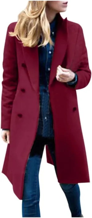 BZGTZT Women's Winter Trench Coats Double Breasted Long Wool Blend Pea Coat Outerwear Notch Lapel Loose Plus Size Jacket
