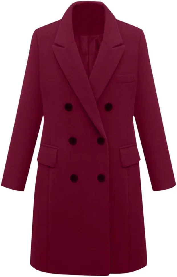 BZGTZT Women's Winter Trench Coats Double Breasted Long Wool Blend Pea Coat Outerwear Notch Lapel Loose Plus Size Jacket
