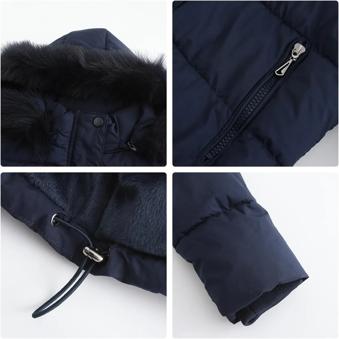 Canbebig Women's Faux Fur Collar Hooded Puffer Jacket Winter Short Zip Up Quilted Coat Warm Outwear with Zipper Fleece Lining