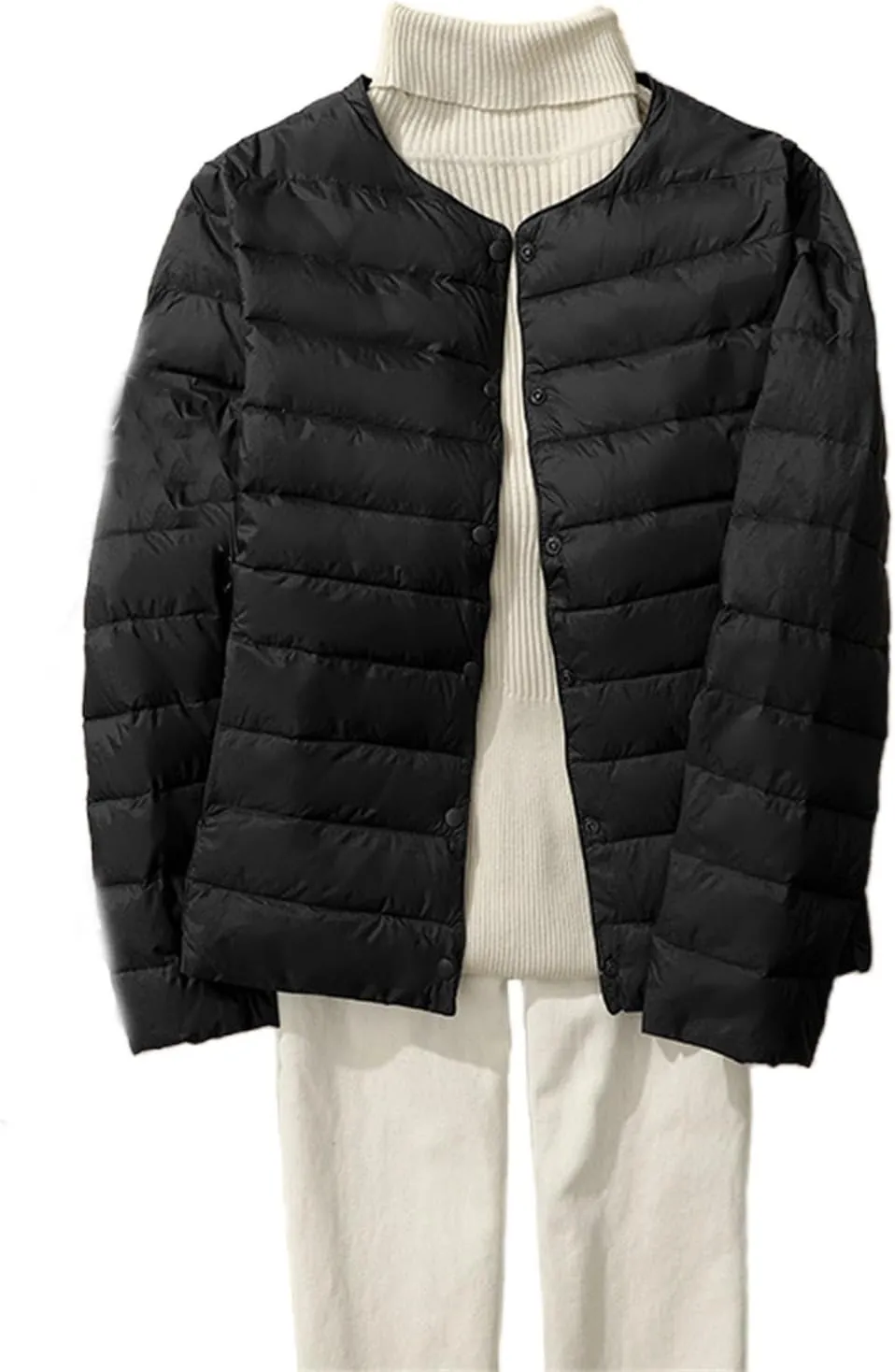 Canbebig Womens Quilted Jacket Lightweight Padding Coat Plus Size Button Down Puffer Jackets Collaless Winter Outwear Pockets