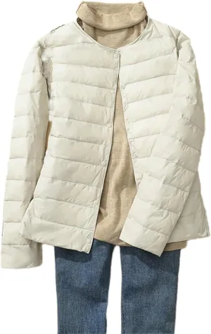 Canbebig Womens Quilted Jacket Lightweight Padding Coat Plus Size Button Down Puffer Jackets Collaless Winter Outwear Pockets