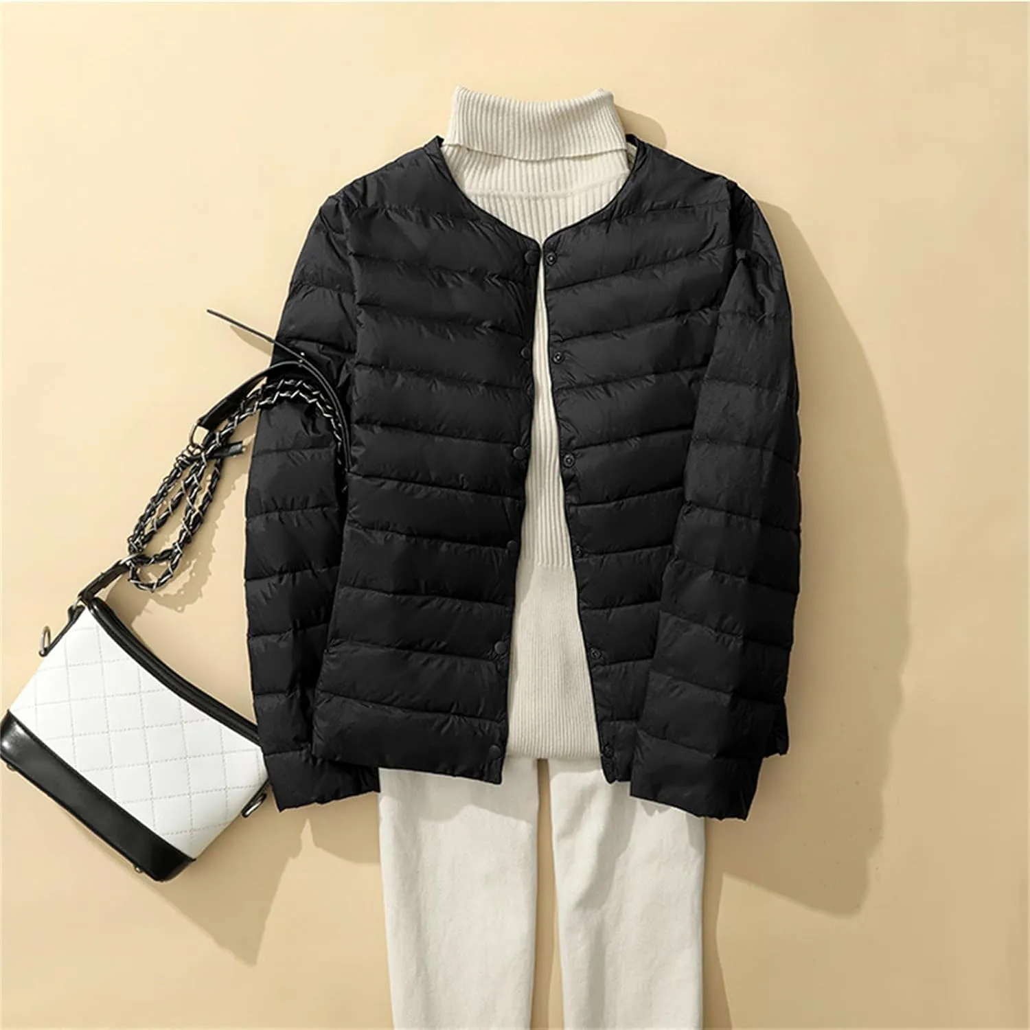 Canbebig Womens Quilted Jacket Lightweight Padding Coat Plus Size Button Down Puffer Jackets Collaless Winter Outwear Pockets
