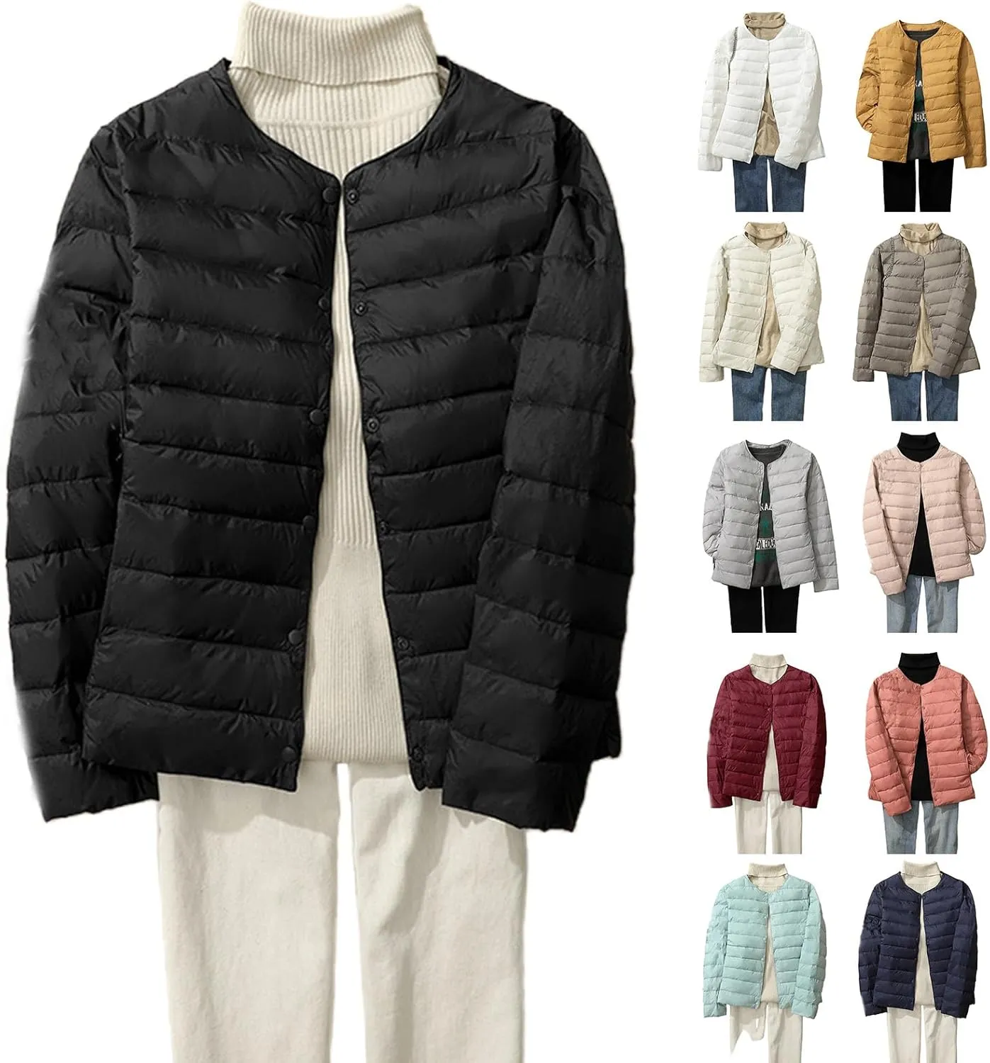 Canbebig Womens Quilted Jacket Lightweight Padding Coat Plus Size Button Down Puffer Jackets Collaless Winter Outwear Pockets