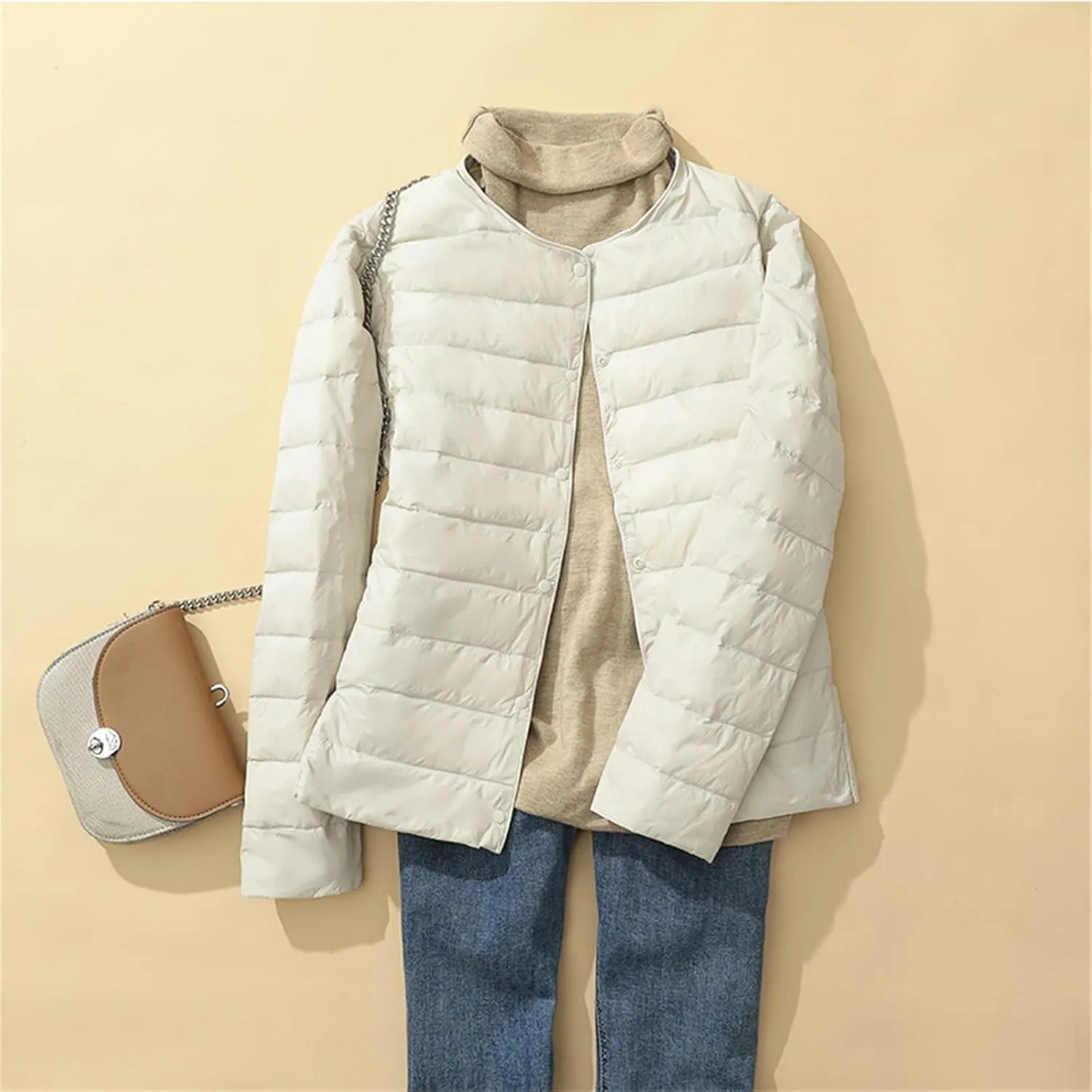 Canbebig Womens Quilted Jacket Lightweight Padding Coat Plus Size Button Down Puffer Jackets Collaless Winter Outwear Pockets