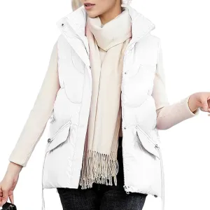 Canbebig Womens Quilted Vest Puffer Sleeveless Jacket Winter Stand Collar Zip Padded Gilet Coat with Lapel Drawstring Pocket