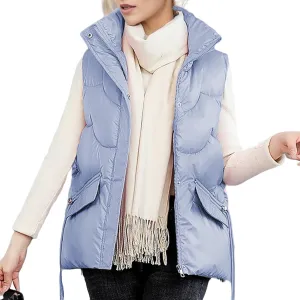 Canbebig Womens Quilted Vest Puffer Sleeveless Jacket Winter Stand Collar Zip Padded Gilet Coat with Lapel Drawstring Pocket