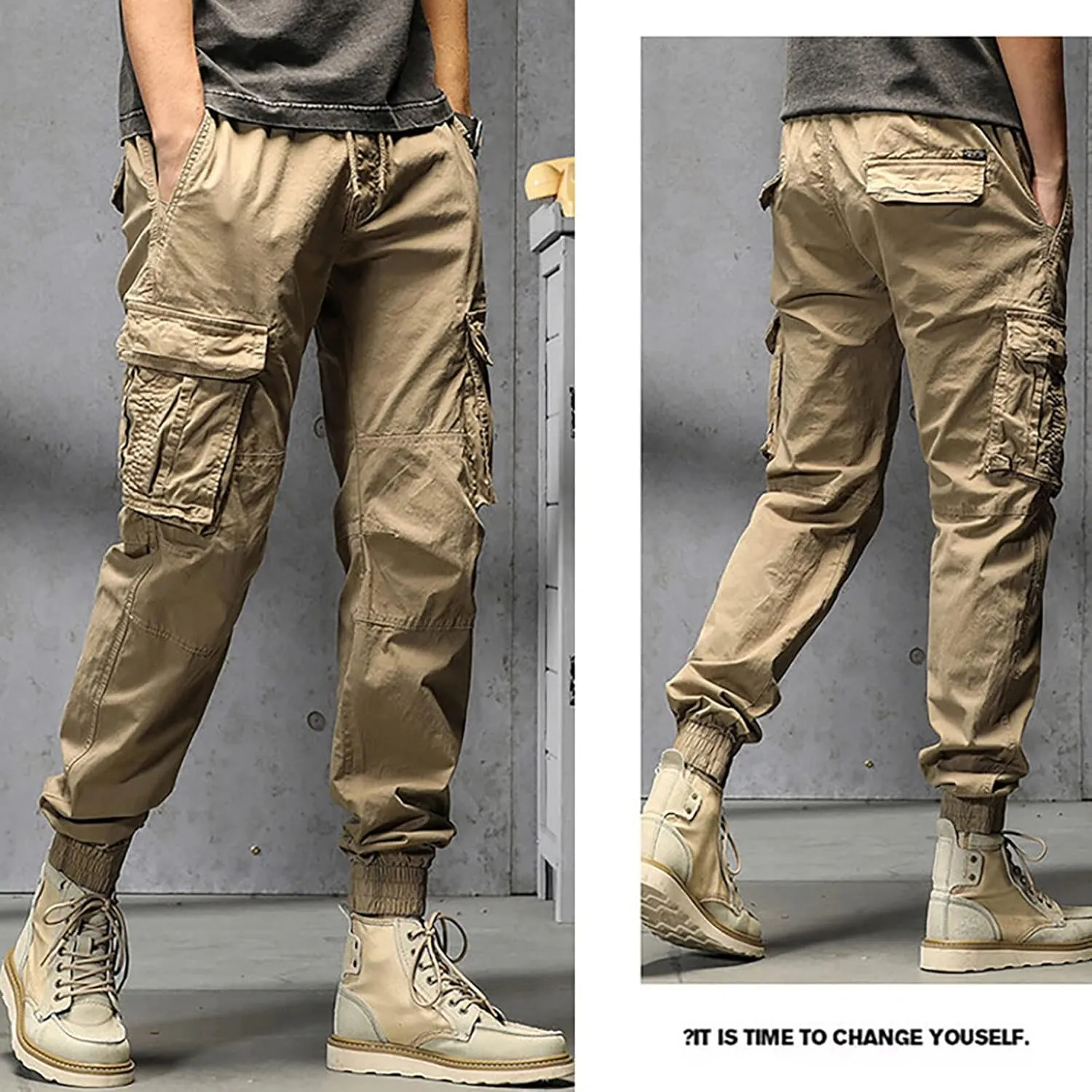 Cargo Pants for Men Joggers Pants Tactical Trousers with 6 Pockets Sports Hiking Work Pants Men's Hip Hop Harem Pants
